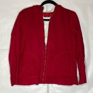 Women's Red Hooded Bomber Jacket with Zip Front